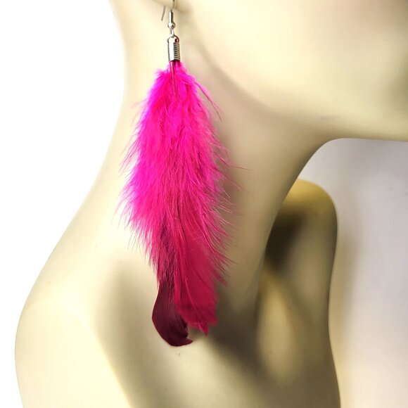 Pink Feather Earrings - Picture 1 of 5
